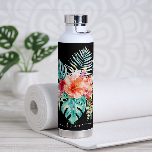 Pix Dezines Blume Watercolor Tropisches Paradies Trinkflasche (Yoga)