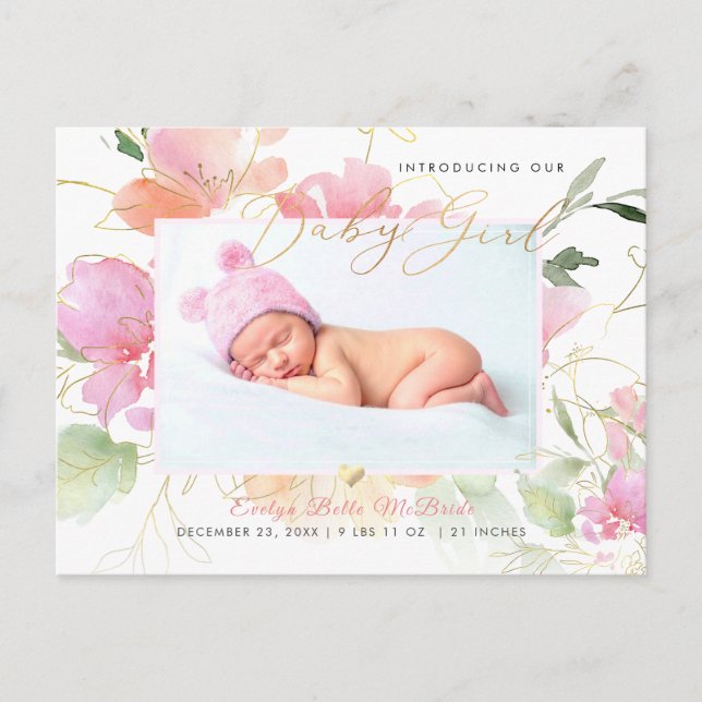 Pix Dezines Blush Blume Girl Birth Postkarte (Vorderseite)