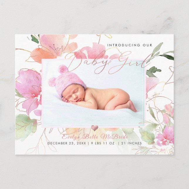 Pix Dezines Blush Blume Girl Birth Postkarte (Vorderseite)