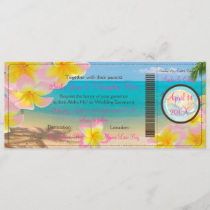 Pix Dezines Boarding Pass Pink Plumerias+Strand Einladung