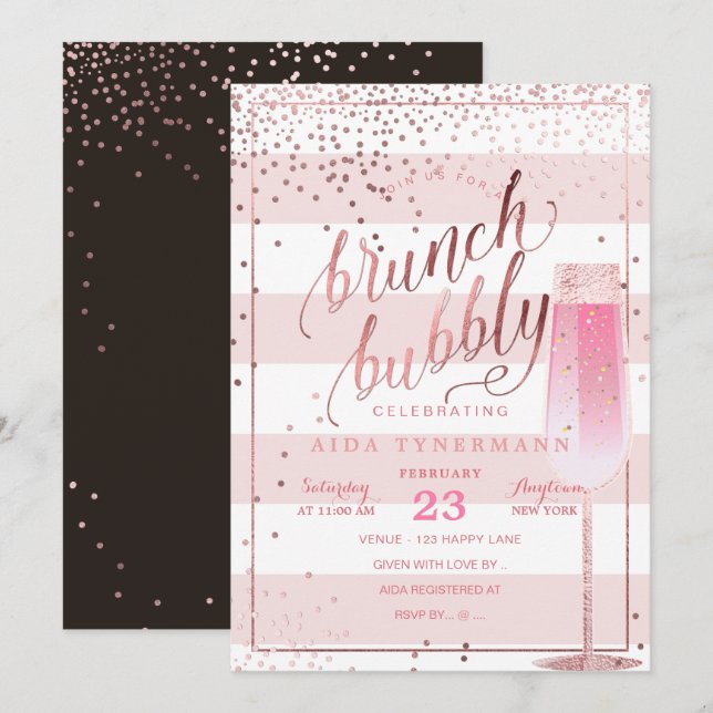 Pix Dezines Bruch+Bubbly Imitats Rose Gold Confett Einladung (Vorne/Hinten)