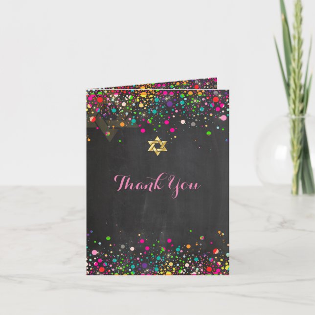 Pix Dezines Chalkboard Rainbow Confetti/Danke Dankeskarte (Vorderseite)