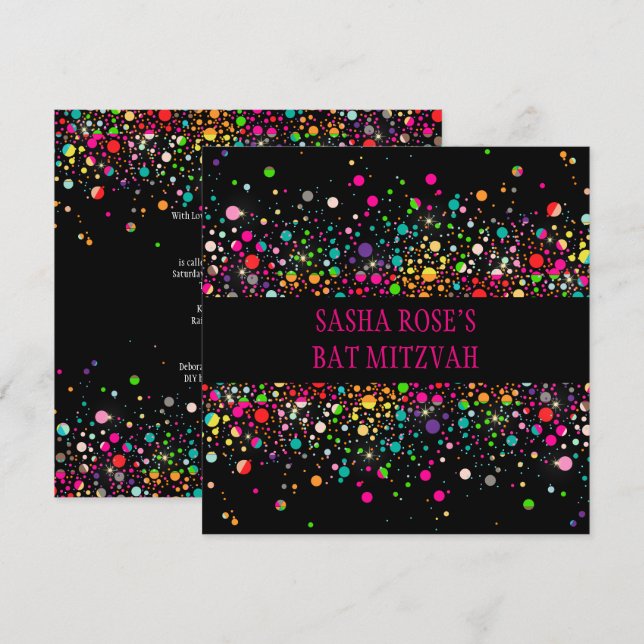 Pix Dezines Dazzled/Neon Speck/Bat Mitzvah Einladung (Vorne/Hinten)