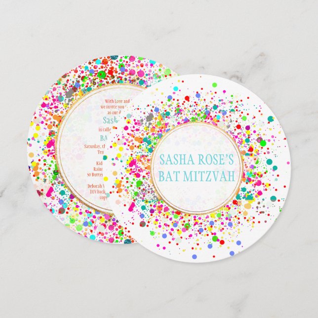 Pix Dezines Dazzled/Neon Speck/Bat Mitzvah Einladung (Vorne/Hinten)