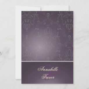 Pix Dezines Dolcè Damask / Plum+Silvery Grau Einladung