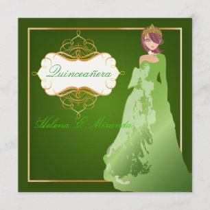 Pix Dezines Emerald Tiara/Gown Quinceañera Einladung