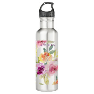 Pix Dezines Floral Watercolor Sommer Rose Edelstahlflasche