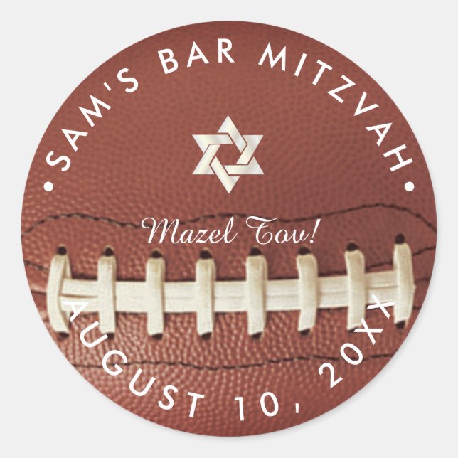 ✡ Pix Dezines Football Mitzvah Pig Skin Runder Aufkleber (Vorderseite)