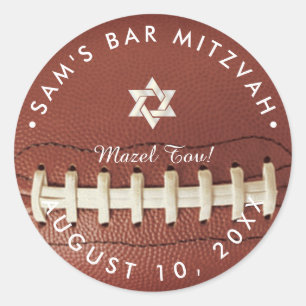 ✡ Pix Dezines Football Mitzvah Pig Skin Runder Aufkleber