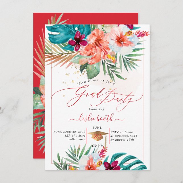 Pix Dezines H2 Tropisches Paradies Luau Abschluss  Einladung (Vorne/Hinten)