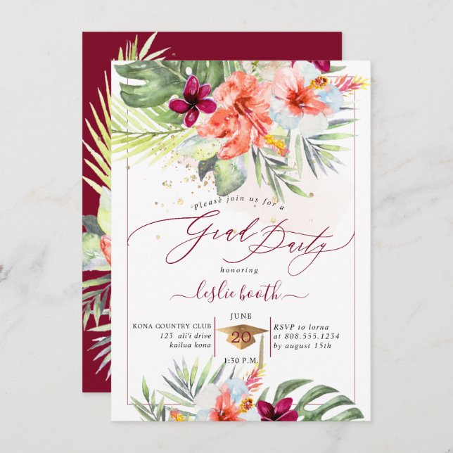 Pix Dezines H2 Tropisches Paradies Luau Abschluss  Einladung (Vorne/Hinten)