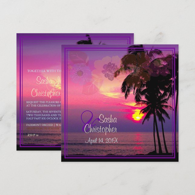 Pix Dezines Hawaiian Sunset Beach /Luau Einladung (Vorne/Hinten)