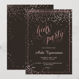 Pix Dezines Hens Party Imitate Rose Gold Confetti Einladung