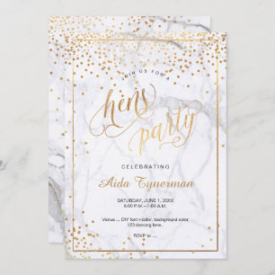 Pix Dezines Hens Party Marmor Imitat Gold Confetti Einladung