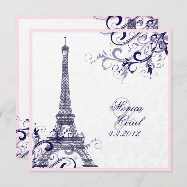Pix Dezines la Tour eiffel/paris/METALLIC SILVER Einladung (Vorne/Hinten)