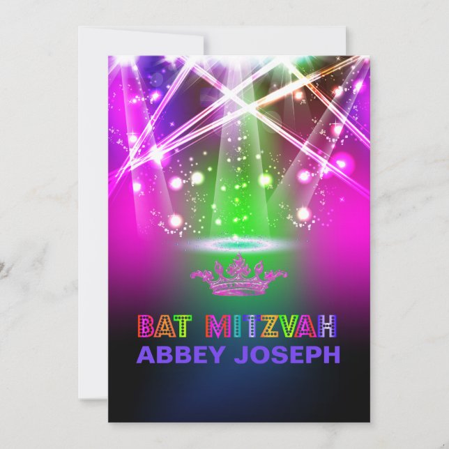Pix Dezines Laser / Neon Lights Bat Mitzvah Einladung (Vorderseite)