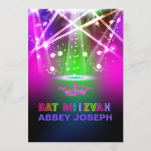Pix Dezines Laser / Neon Lights Bat Mitzvah Einladung