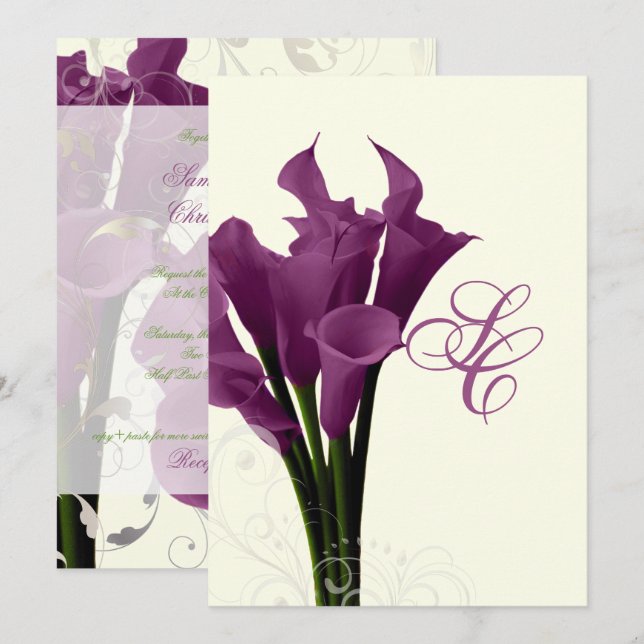 Pix Dezines lila Calla lilies/Deck Einladung (Vorne/Hinten)