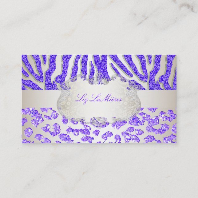 Pix Dezines lila Zebra/Leopard Visitenkarte (Vorderseite)