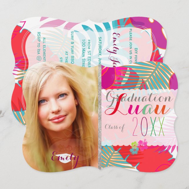 Pix Dezines Luau Abschluss/Regenwald Einladung (Vorne/Hinten)