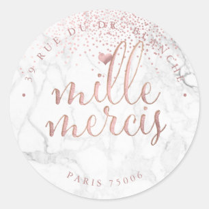 Pix Dezines Marble Imitats Rose Gold Mille Mercis Runder Aufkleber