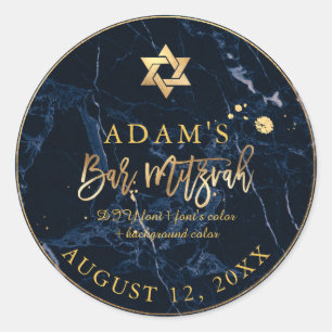 Pix Dezines Marble Mitzvah Stickers/Mitternachtsbl Runder Aufkleber