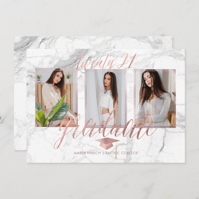 Pix Dezines Marmor Imitat Rose Gold Abschluss Invi Einladung (Vorne/Hinten)