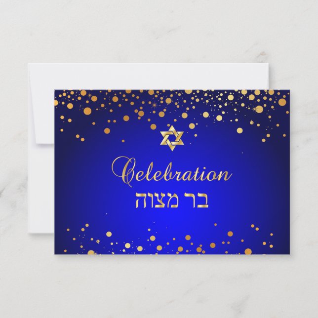 Pix Dezines Mitzvah Feier, Imitats Gold Confetti Einladung (Vorderseite)