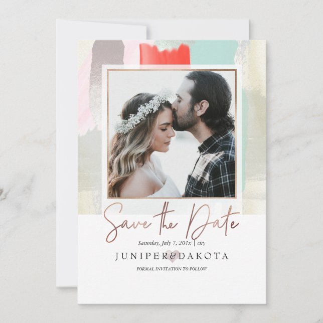 Pix Dezines Moderne Kunst, Coral+Mint Einladung (Vorderseite)