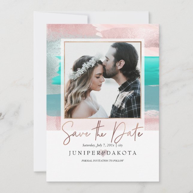 Pix Dezines Moderne Kunst, Rose Gold Aquamarines A Einladung (Vorderseite)