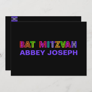 Pix Dezines Neon Lights Bat Mitzvah Einladung