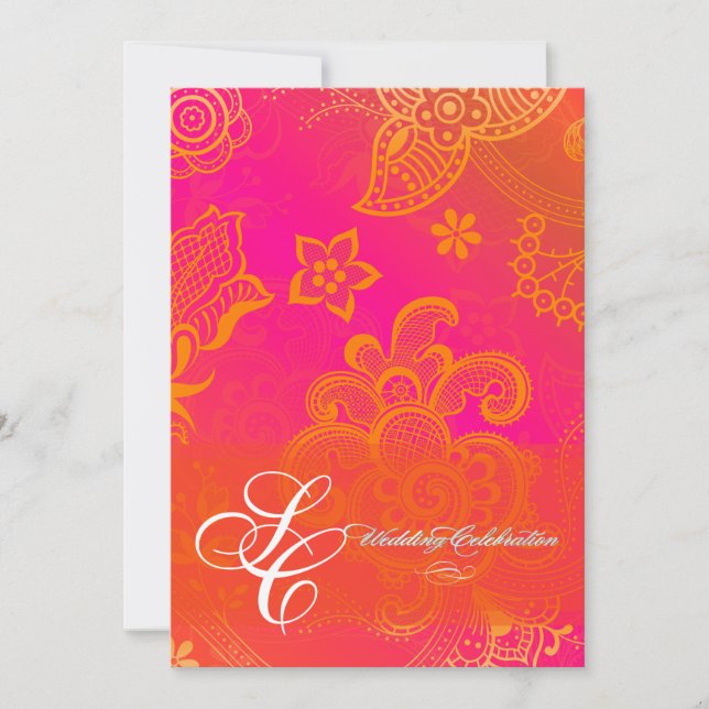 Pix Dezines orange Blumenspitze Einladung (Vorderseite)