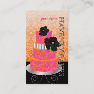Pix Dezines Orange+Hot Pink Damask cake/pâtisserie Visitenkarte