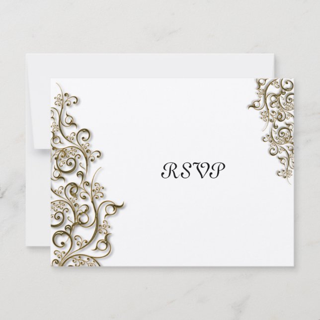 Pix Dezines Ornamental Rustic Gold Wirbel RSVP Karte (Vorderseite)
