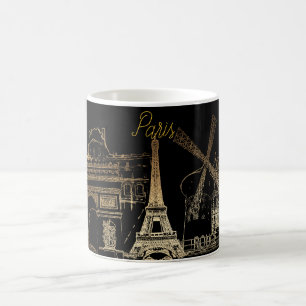 Pix Dezines Paris la nuit/Gold Tone Kaffeetasse