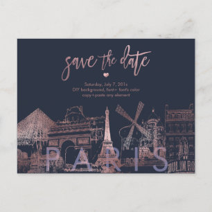 Pix Dezines/Paris Save the Date/Imitats Rose Gold Ankündigungspostkarte