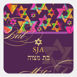 Pix Dezines Psychedelic Stars/Bat Mitzvah Quadratischer Aufkleber