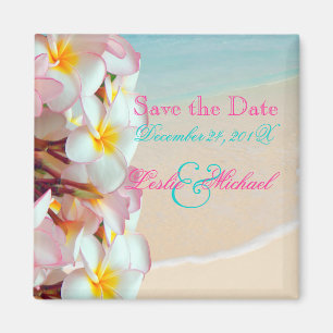 Pix Dezines Rett Date, Pink Plumeria Lei+Beach Magnet
