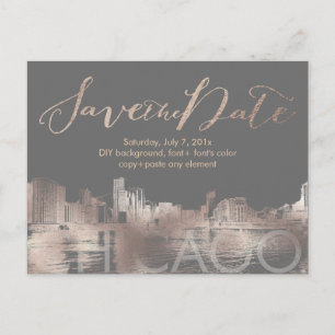 Pix Dezines/Rett Datum/Rose Gold/Chicago Ankündigungspostkarte
