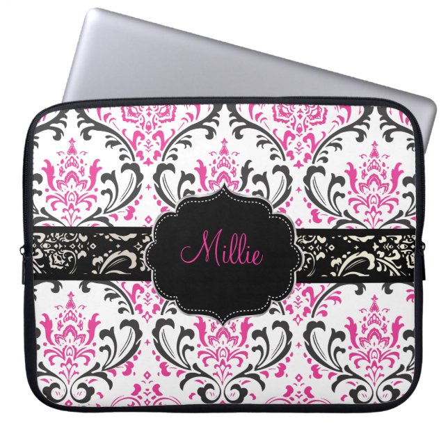 Pix Dezines Rossi Damask/DIY Monogramm+Farbe! Laptopschutzhülle (Vorderseite)