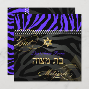 Pix Dezines Royal Lila Zebra Stripes, Bat Mitzvah Einladung