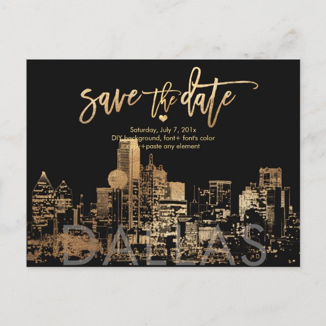Pix Dezines/Save the Date Dallas Skyline/Imitats G Ankündigungspostkarte (Vorderseite)