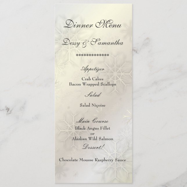 Pix Dezines Schneeflocken auf Eis, Menü Menükarte (Vorderseite)