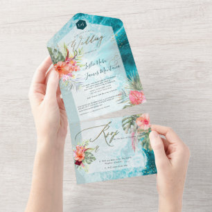 Pix Dezines Tropical Paradise Beach Blume Foliage All In One Einladung