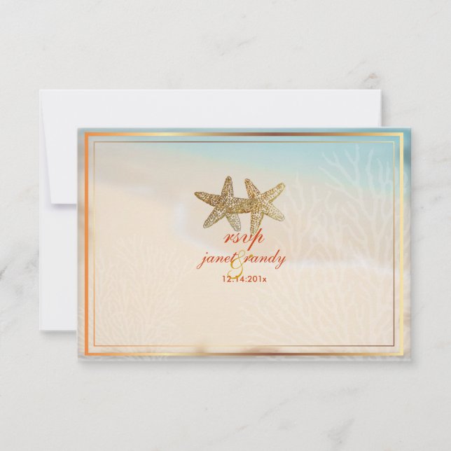 Pix Dezines uAwg beach+starfish, Beach Party RSVP Karte (Vorderseite)