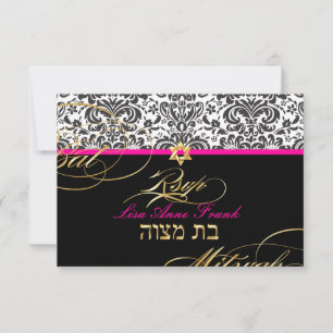 Pix Dezines uAwg Fidora Damask, Bat Mitzvah RSVP Karte