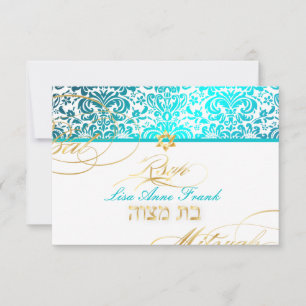 Pix Dezines uAwg Fidora Damask, Bat Mitzvah RSVP Karte