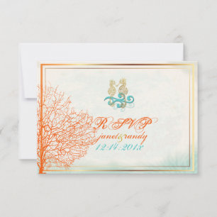 Pix Dezines uAwg maui Korallen+Seepferd, Party RSVP Karte