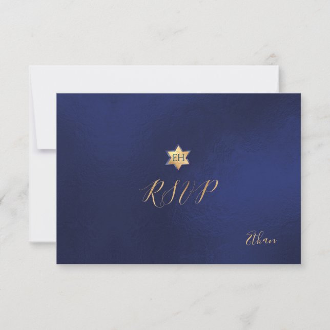 Pix Dezines UAWG minimalist Navy Blue Mitzvah ✡ RSVP Karte (Vorderseite)