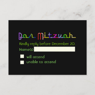 Pix Dezines uAwg neon Lichter Bar mitzvah RSVP Karte